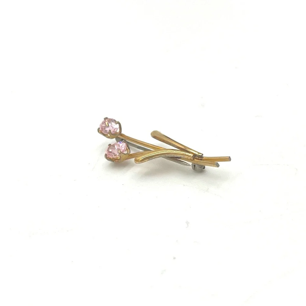 Krementz 14k Gold Overlay Pink Cubic Zirconia Flower‎ Floral Brooch Pin 4809PZ